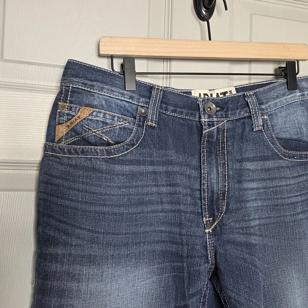 Ariat M2 Relaxed Boot Cut Jeans 35x32 Blue Denim Western Whiskered Ranch Wear